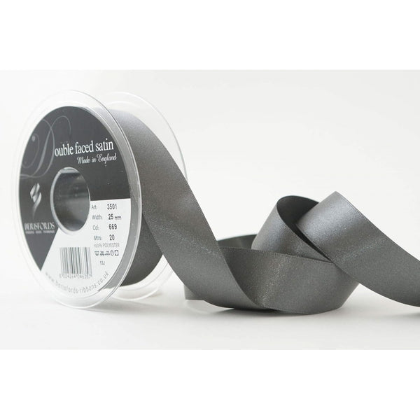 Berisfords Smoked Grey Double-Faced Satin Cake Ribbon 25mm x 20m