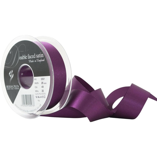 Berisfords Plum Double-Faced Satin Cake Ribbon 25mm x 20m