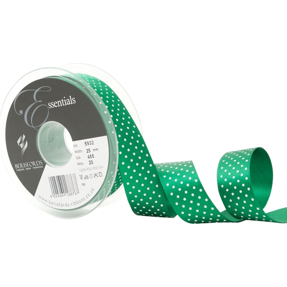 Berisfords Hunter Green Micro Dots Cake Ribbon 25mm x 20m