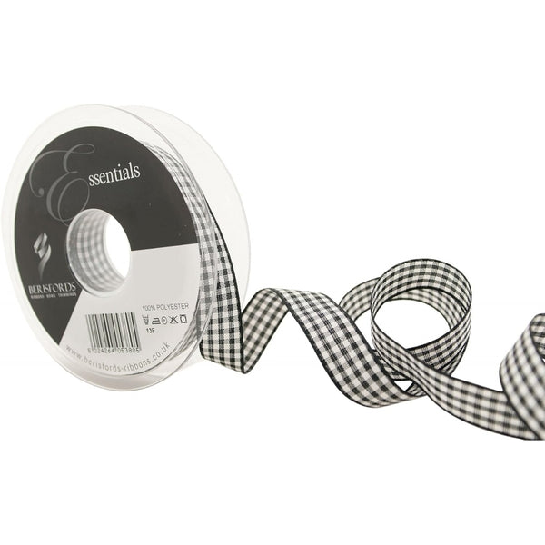 Berisfords Black Gingham Check Cake Ribbon 15mm x 20m