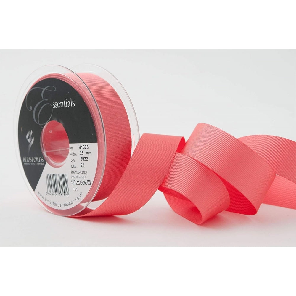 Berisfords Coral Double-Faced Satin Cake Ribbon 25mm x 20m