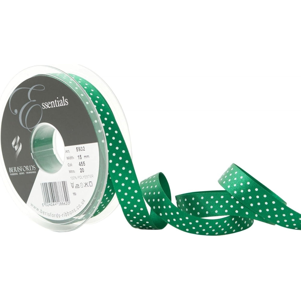 Berisfords Hunter Green Micro Dots Cake Ribbon 15mm x 20m