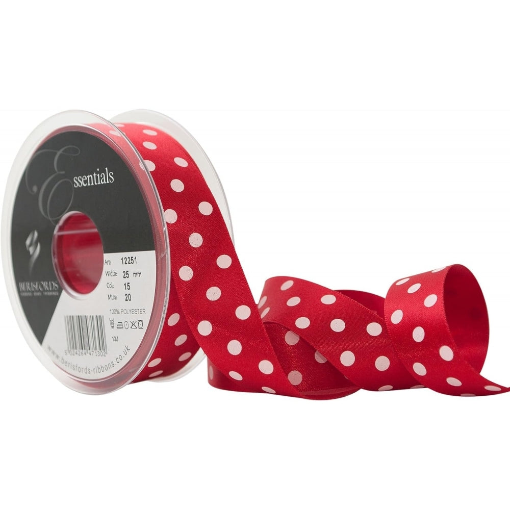 Berisfords Red Micro Dots Cake Ribbon 25mm x 20m