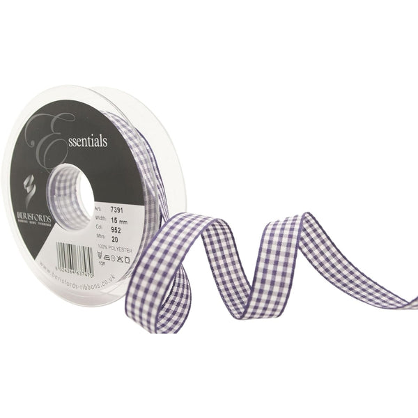 Berisfords Liberty Purple Gingham Check Cake Ribbon 15mm x 20m