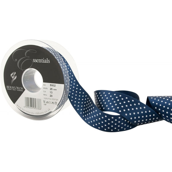 Berisfords Navy Blue Micro Dots Cake Ribbon 25mm x 20m