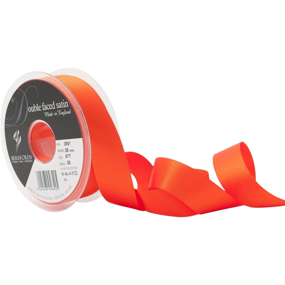 Berisfords Flame Red Double-Faced Satin Cake Ribbon 25mm x 20m