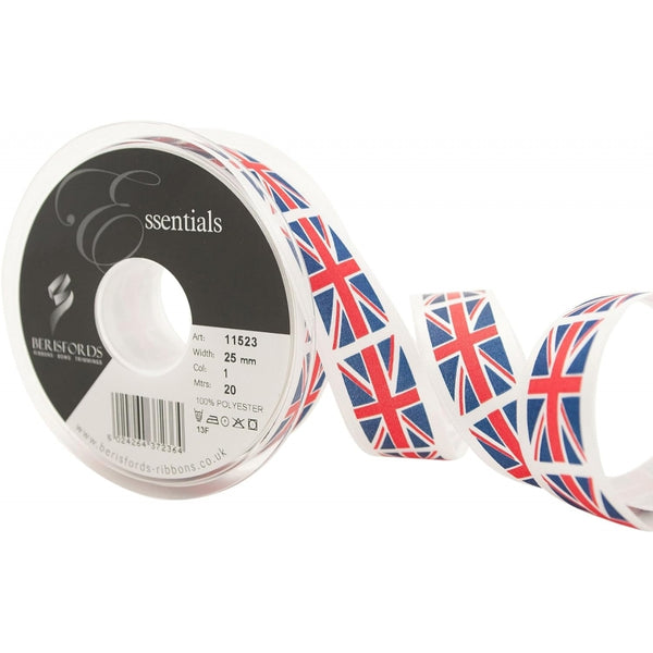 Berisfords Union Jack Flag Printed Cake Ribbon 25mm x 20m