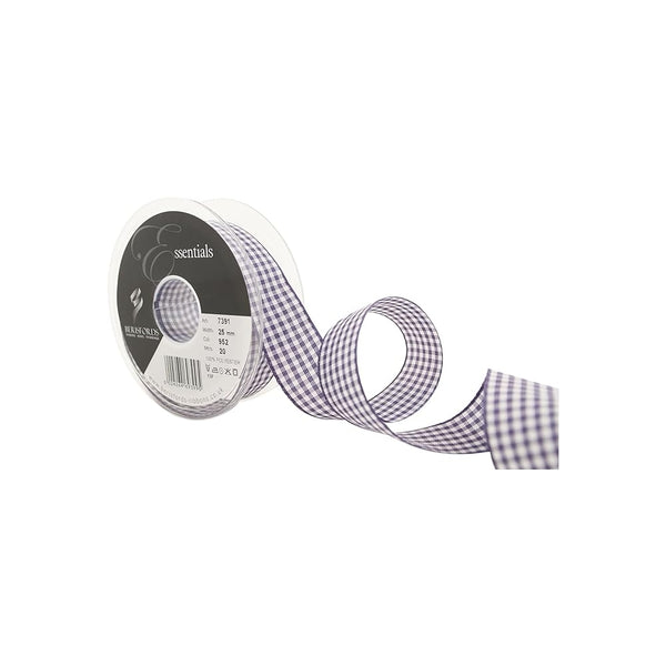 Berisfords Liberty Purple Gingham Check Cake Ribbon 25mm x 20m