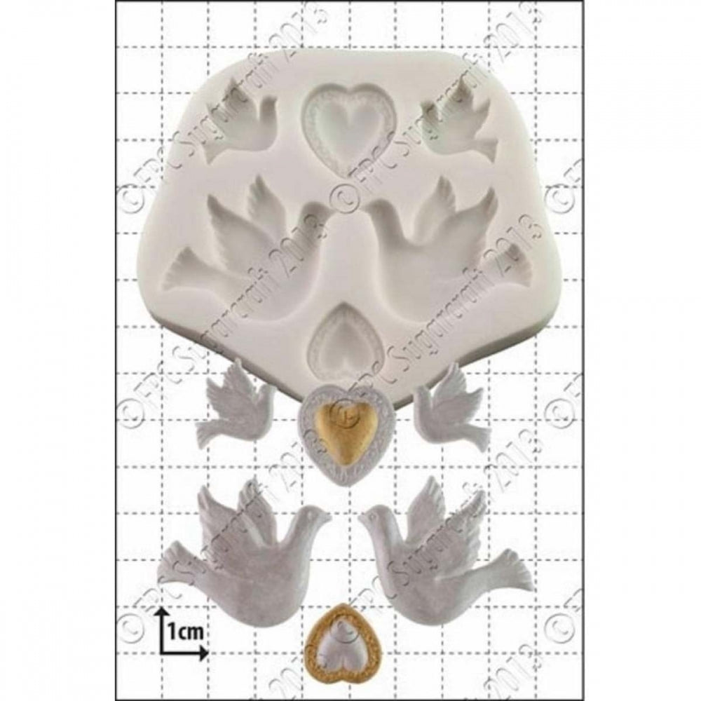 FPC 6 Doves & Hearts silicone icing mould