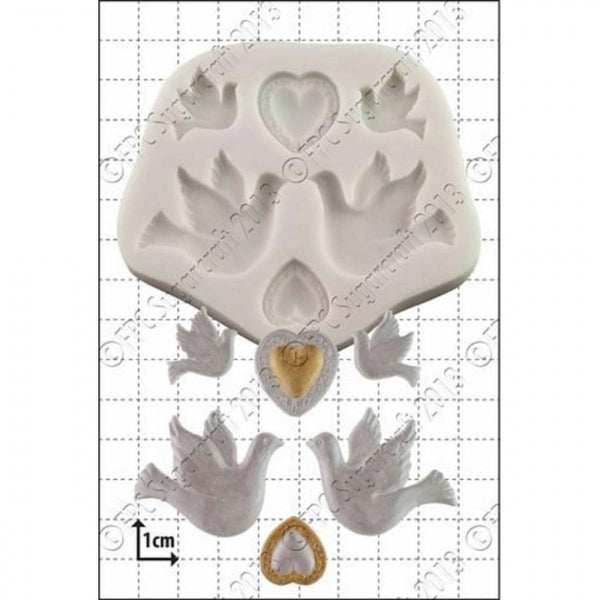 FPC 6 Doves & Hearts silicone icing mould