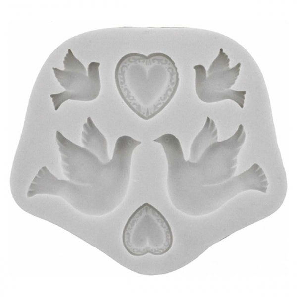 FPC 6 Doves & Hearts silicone icing mould