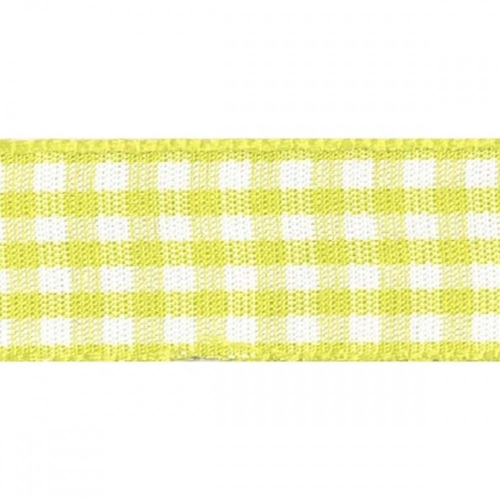 Berisfords Lemon Gingham Check Cake Ribbon 25mm x 20m