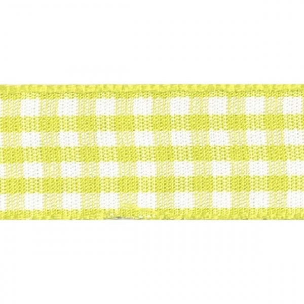 Berisfords Lemon Gingham Check Cake Ribbon 25mm x 20m