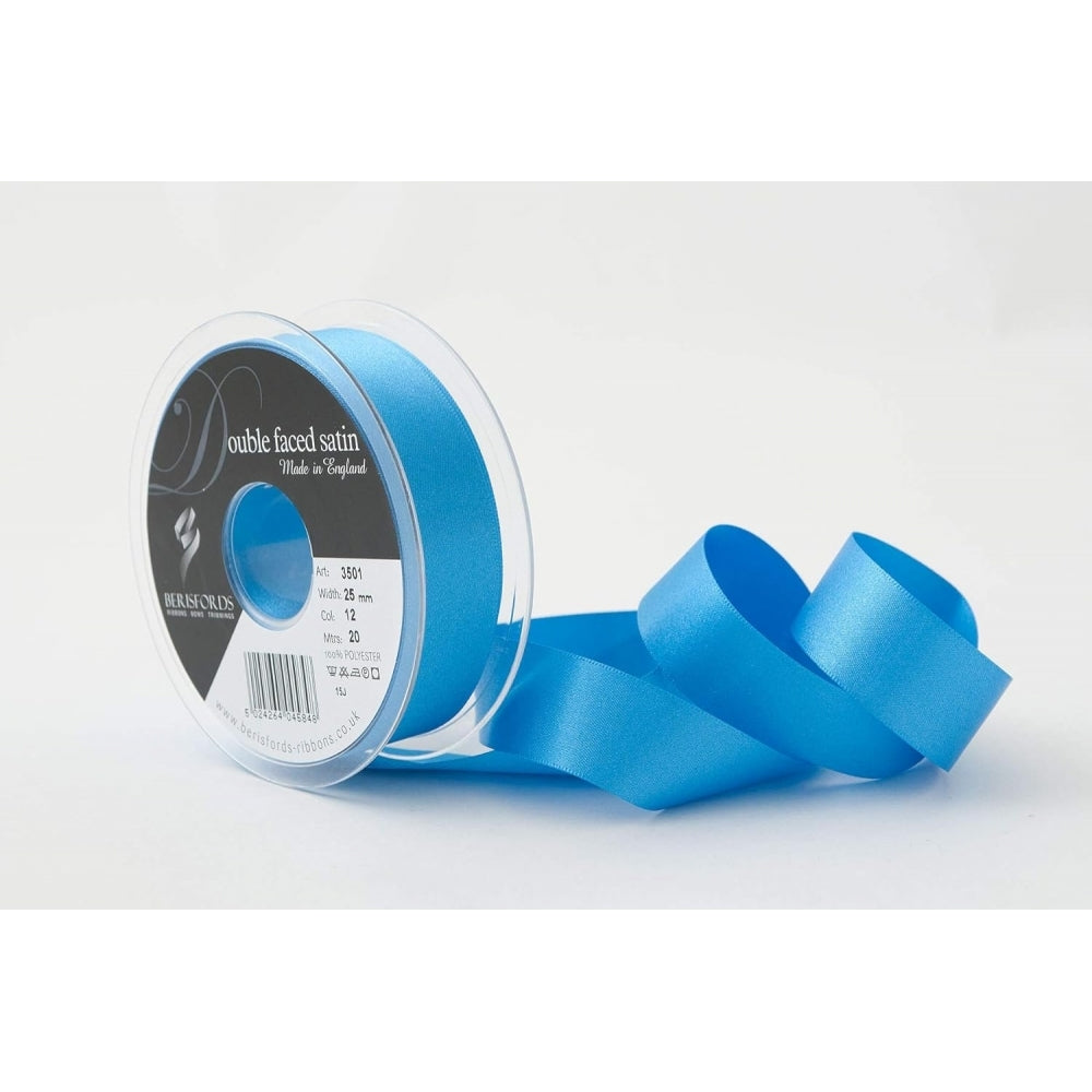 Berisfords Peacock Blue Double-Faced Satin Cake Ribbon 25mm x 20m