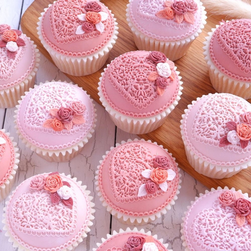 Katy Sue Designs Lace Heart Cupcake Silicone Mould - Katy Sue Designs
