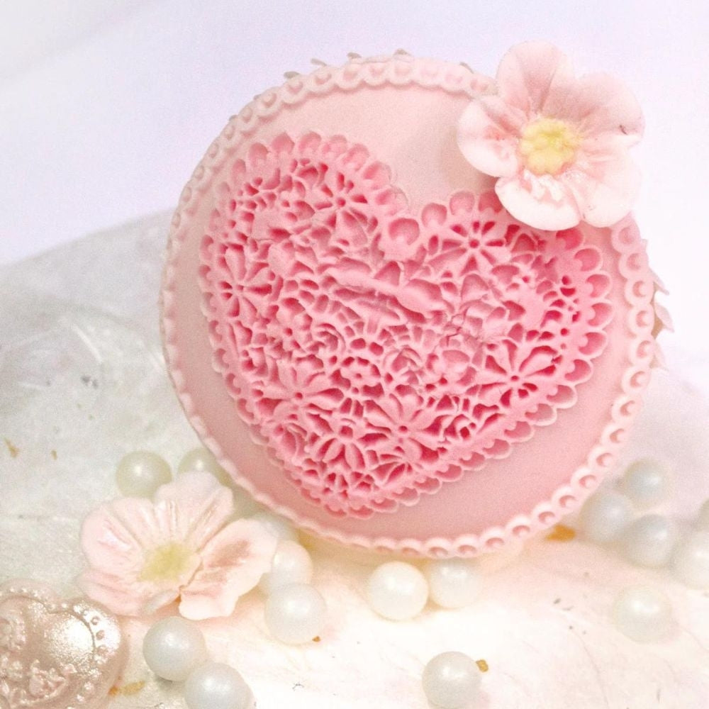 Katy Sue Designs Lace Heart Cupcake Silicone Mould - Katy Sue Designs