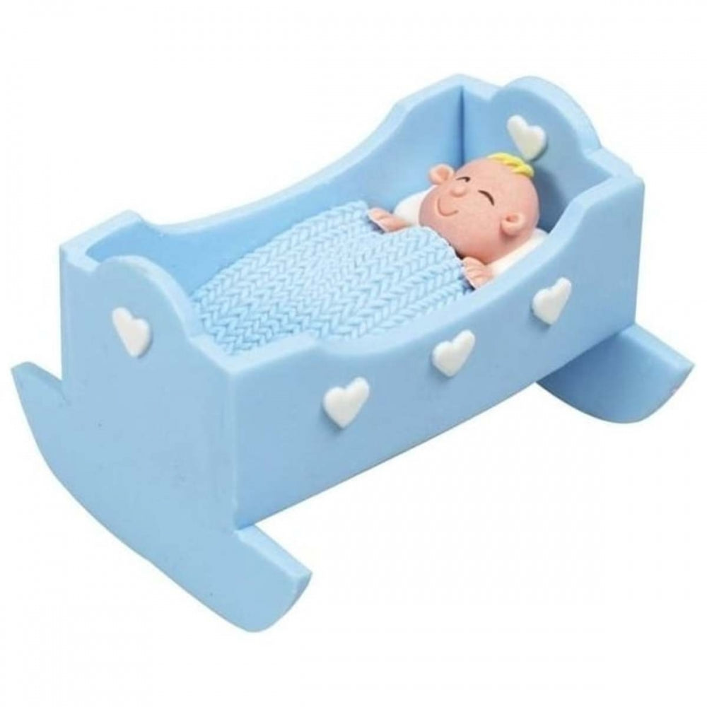 Unknown/Discontinued blue baby cradle/cot claydough cake topper decoration