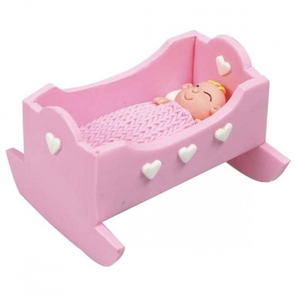Unknown/Discontinued PINK BABY CRADLE / COT claydough cake topper decoration