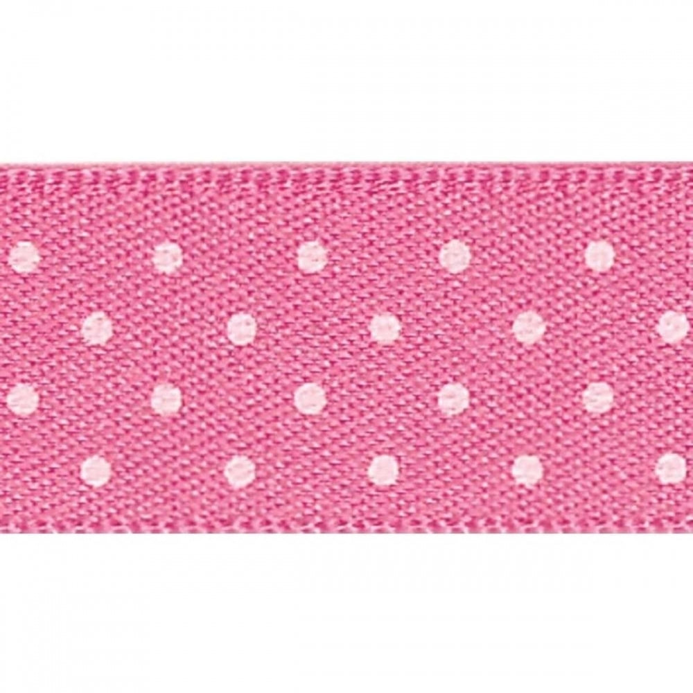 Berisfords Pink With White Spots Satin Ribbon 25mm x 20 Metres