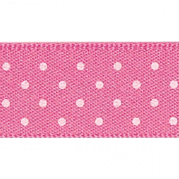 Berisfords Pink With White Spots Satin Ribbon 25mm x 20 Metres