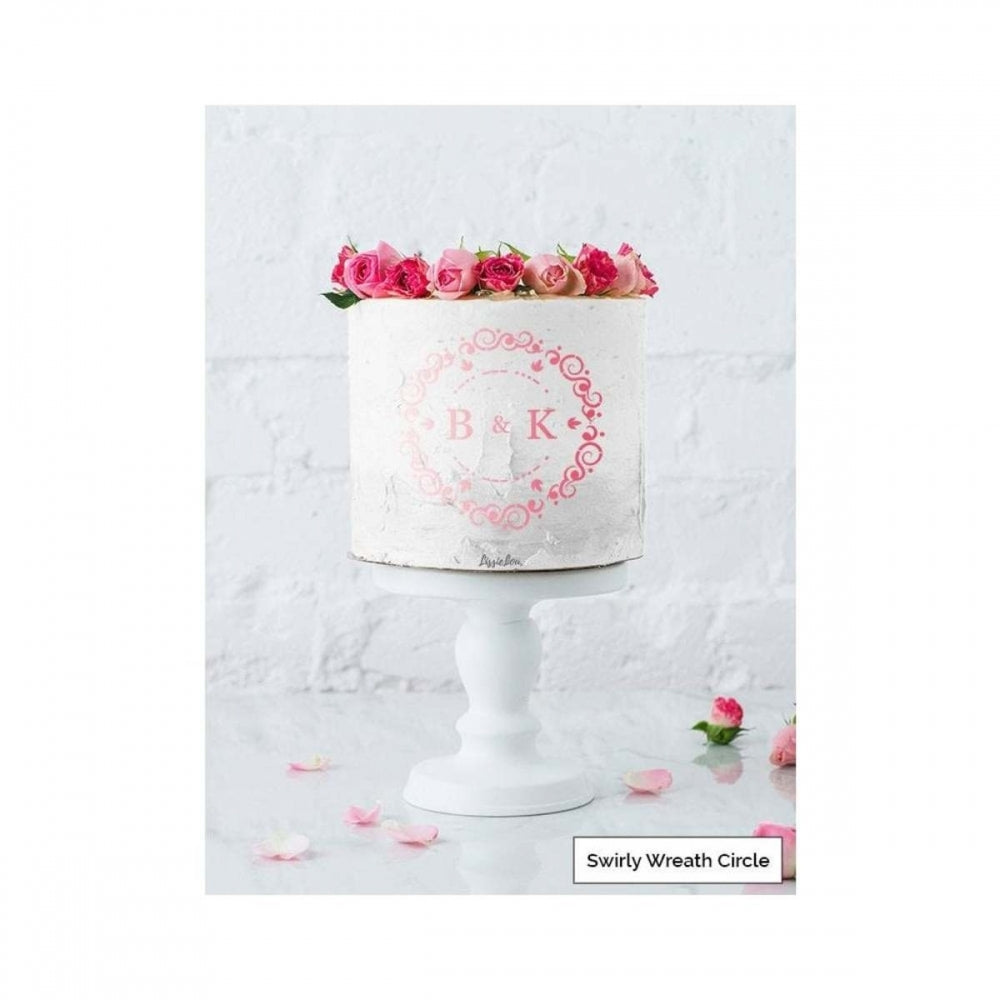LissieLou SWIRLY WREATH CIRCLE monogram cake icing stencil set by Lissie Lou