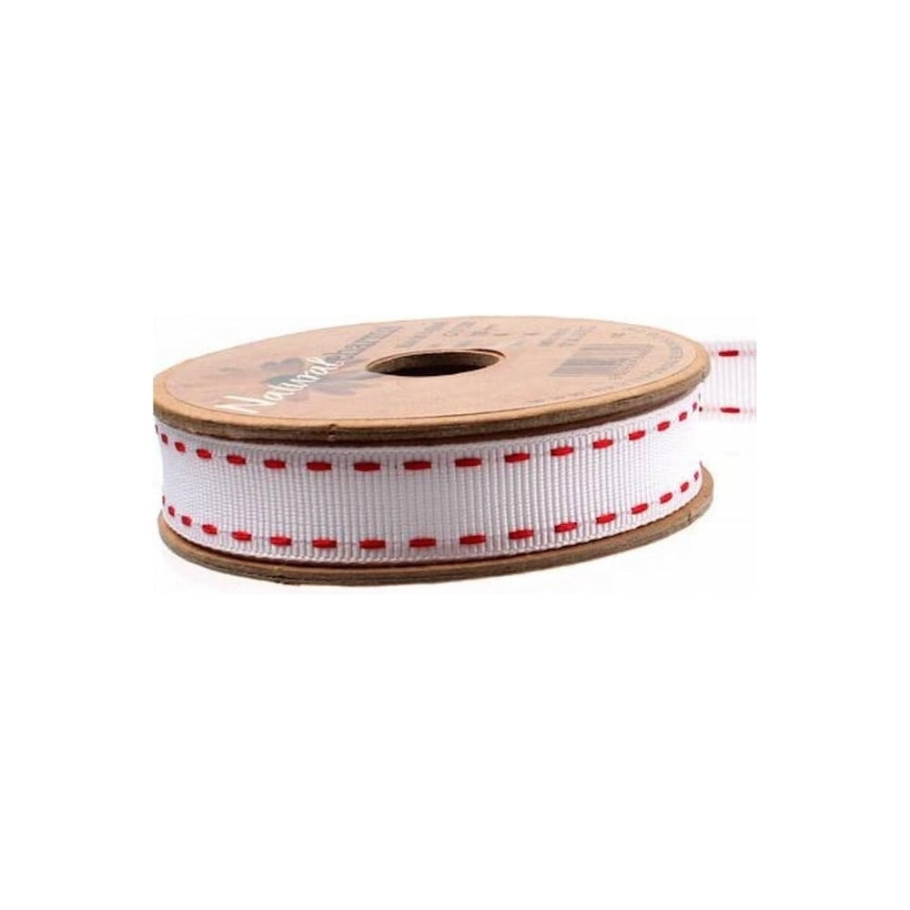 Berisfords IVORY / PINK 15mm x 4m stitched edge grosgrain ribbon
