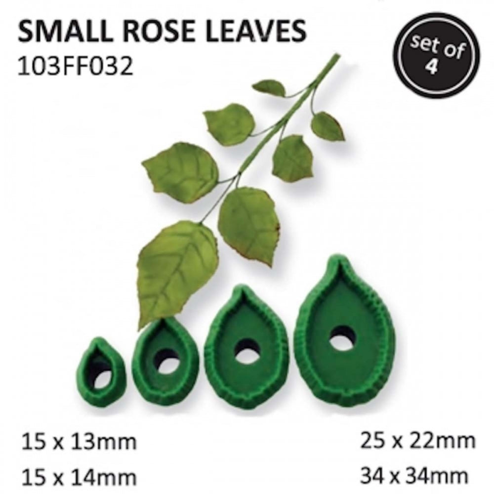 PME 4 Small Rose Leaves fondant icing gumpaste cutter set