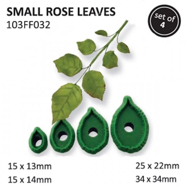 PME 4 Small Rose Leaves fondant icing gumpaste cutter set