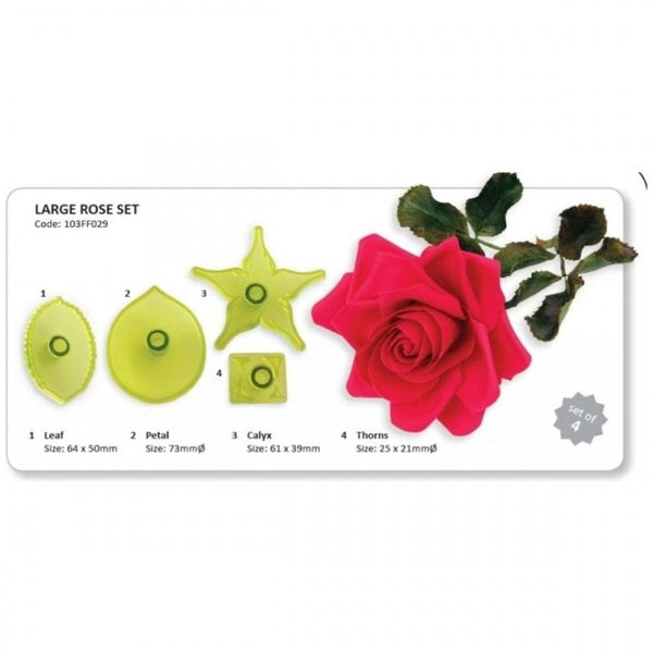 PME Large Rose, Leaf, Calyx & Thorns Icing Cutter Set Of 4
