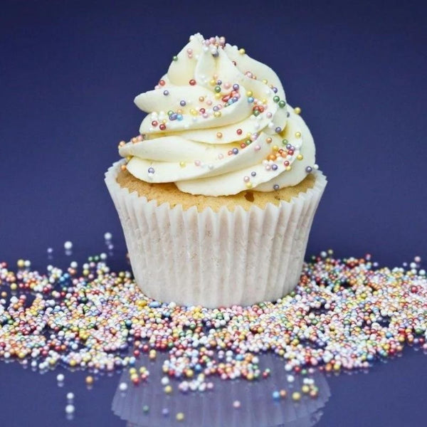 Purple Cupcakes 2mm Rainbow Shimmer Non-Pareil Sugar Pearls (V) 90g
