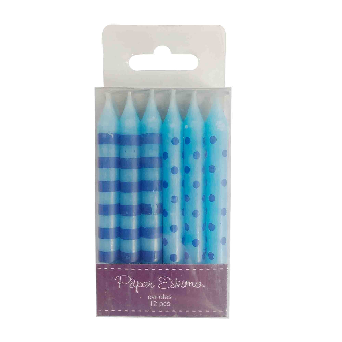 The Cake Decorating Co. 12 Spot And Stripe Blue Sherbet Candles