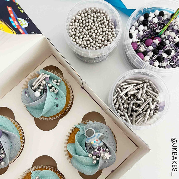 Purple Cupcakes 4mm Silver Metallic Pearls 100g