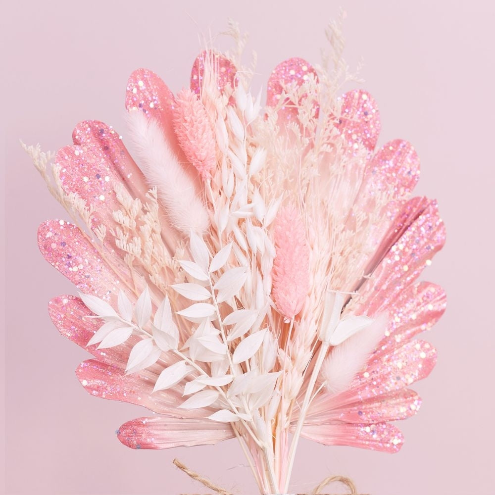 The Baked Studio Pink Glitter Shell Palm Bouquet