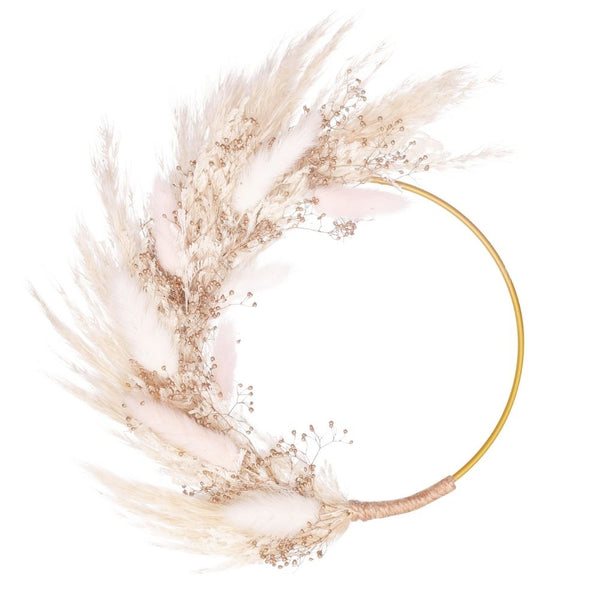 The Baked Studio Pink & Antique Gold Dried Flower Ring 14cm (Without Stem)