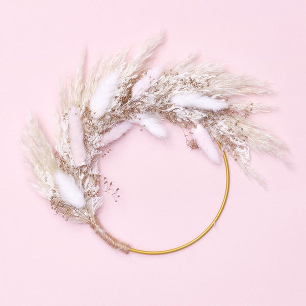 The Baked Studio Pink & Antique Gold Dried Flower Ring 14cm (Without Stem)