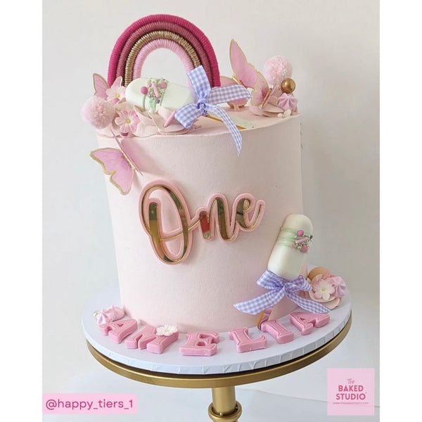 The Baked Studio Pink & Gold Rainbow Cake Topper (Small)