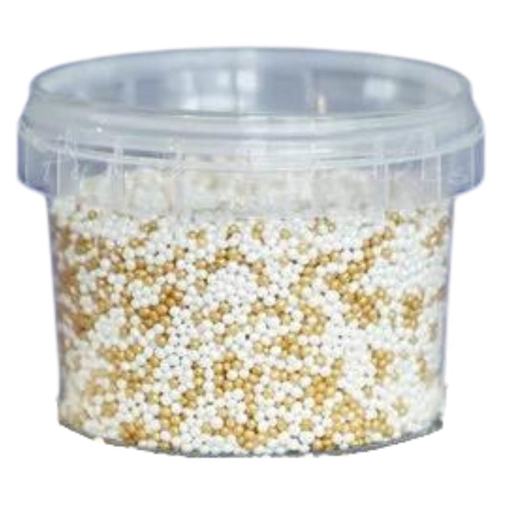 Purple Cupcakes 2mm Shimmer Pearl & Gold Non-Pareil Sugar Pearls (V) 100g