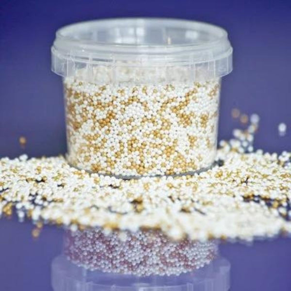 Purple Cupcakes 2mm Shimmer Pearl & Gold Non-Pareil Sugar Pearls (V) 100g