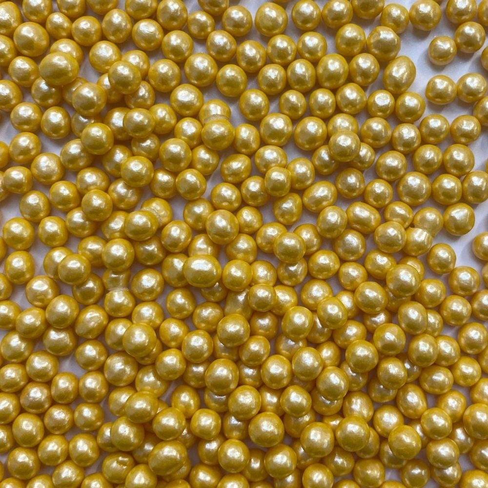 Purple Cupcakes 4mm Shimmer Light Gold Non-Pareil Sugar Pearls (V) 80g