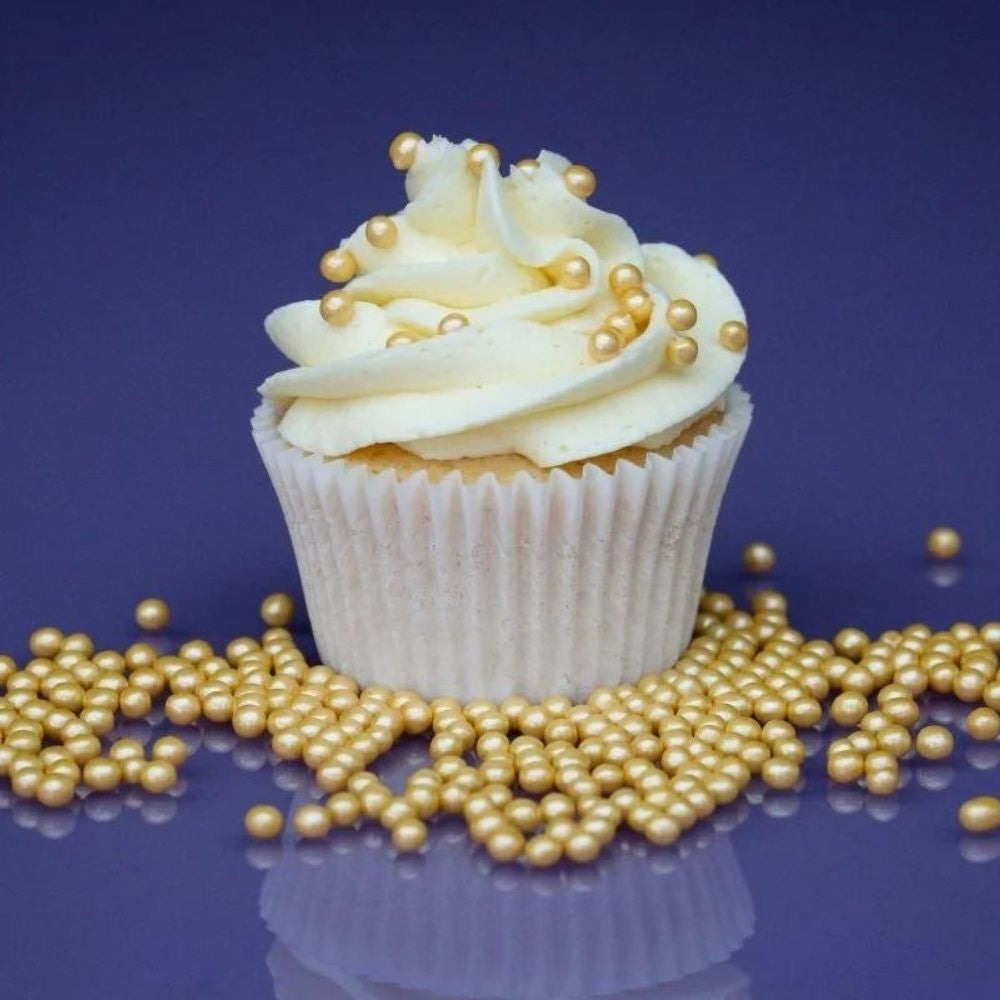 Purple Cupcakes 4mm Shimmer Light Gold Non-Pareil Sugar Pearls (V) 80g