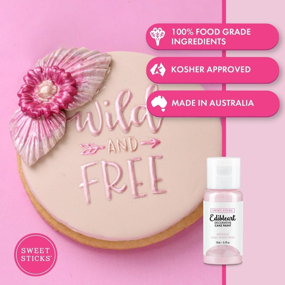 Sweet Sticks Metallic Edible Art Paint 15ml - Fairy Floss Pink