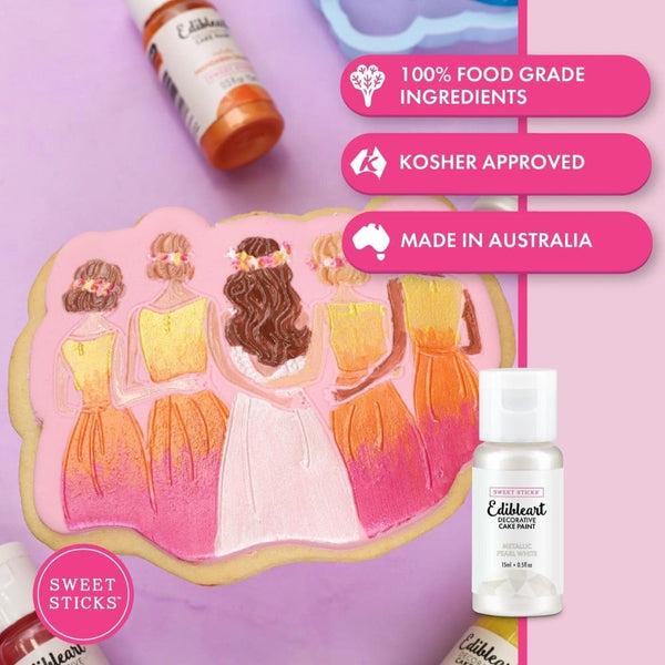 Sweet Sticks Metallic Edible Art Paint 15ml - Pearl White