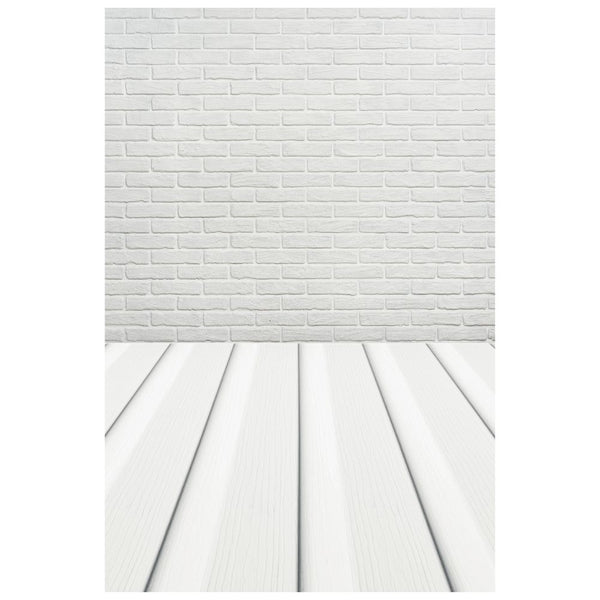 Simply Making White Brick With Wooden Floor Photography Backdrop