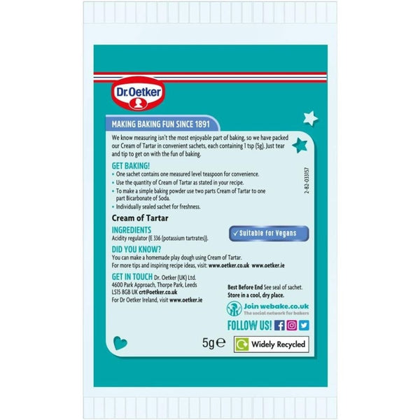 Dr. Oetker EXPIRED - CREAM OF TARTAR SACHETS 18X(6*5G) (AUG 2025)