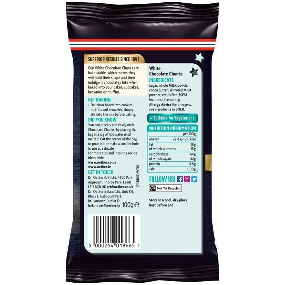 Dr. Oetker White Chocolate Chunks 100g