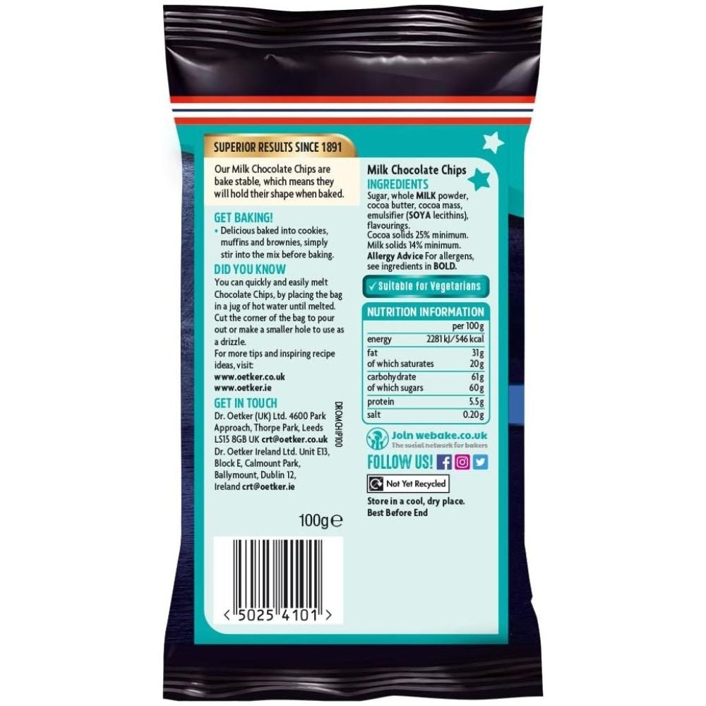 Dr. Oetker Milk Chocolate Chips 100g