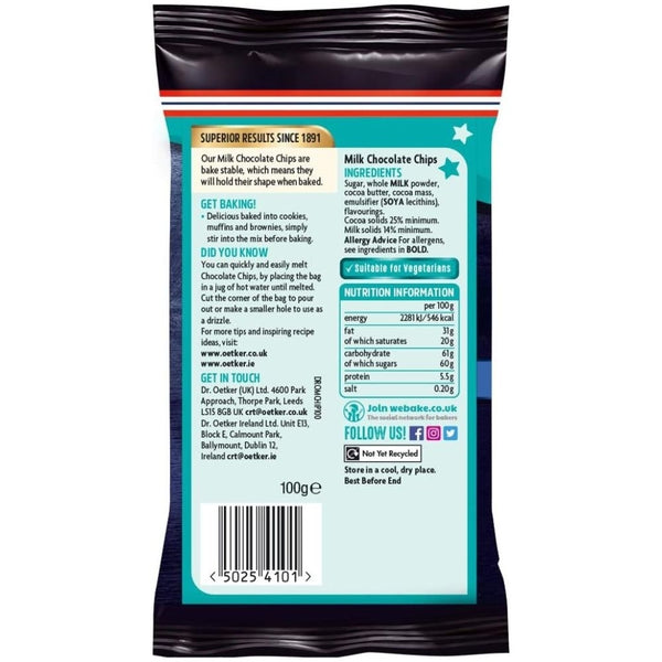 Dr. Oetker Milk Chocolate Chips 100g