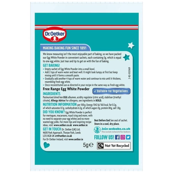 Dr. Oetker Free Range Egg White Powder Sachet 4 x 5g