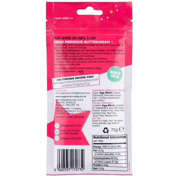 Sugar & Crumbs White Chocolate & Raspberry Whipping It Up! Swiss Meringue Buttercream Flavour Shot 70g