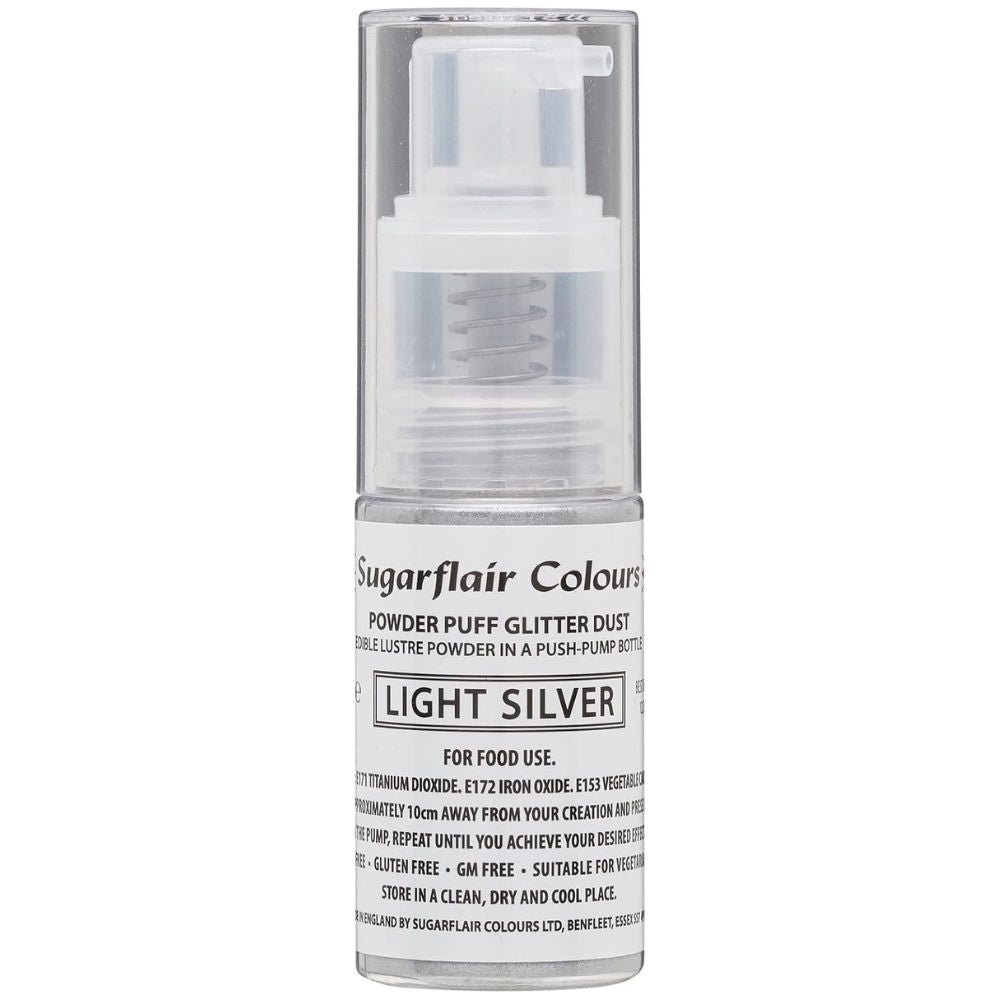Sugarflair Glitter Dust Non-Aerosol Pump Spray - Light Silver